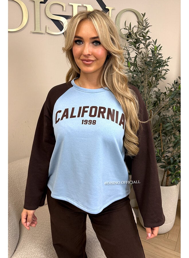 BLUE/CHOCO - 'KENDRA SWEATER' - CALIFORNIA RAGLAN SWEATER
