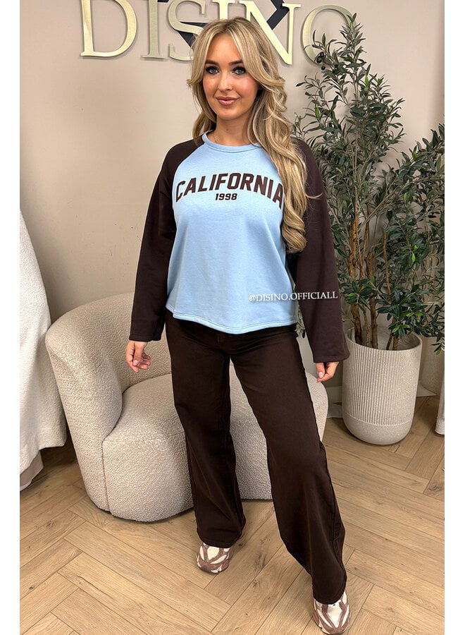 BLUE/CHOCO - 'KENDRA SWEATER' - CALIFORNIA RAGLAN SWEATER
