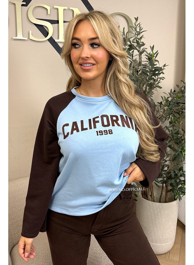 BLUE/CHOCO - 'KENDRA SWEATER' - CALIFORNIA RAGLAN SWEATER