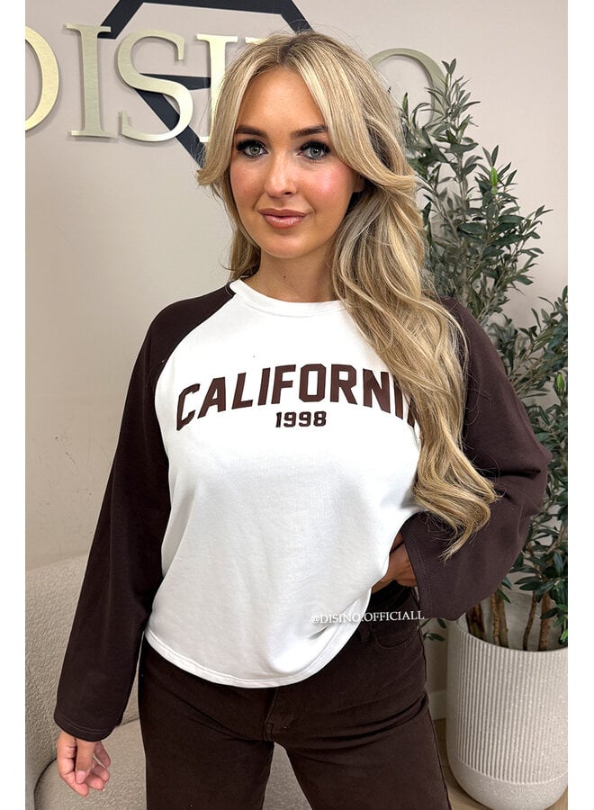 WHITE/CHOCO - 'KENDRA SWEATER' - CALIFORNIA RAGLAN SWEATER
