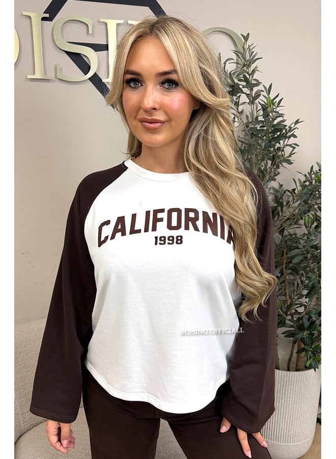 WHITE/CHOCO - 'KENDRA SWEATER' - CALIFORNIA RAGLAN SWEATER
