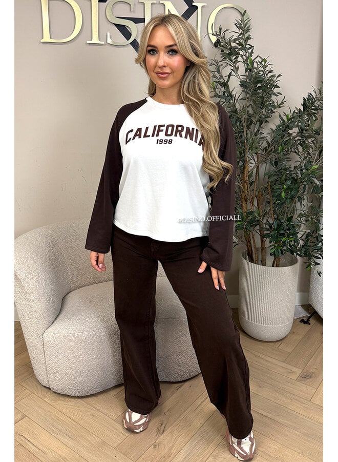 WHITE/CHOCO - 'KENDRA SWEATER' - CALIFORNIA RAGLAN SWEATER
