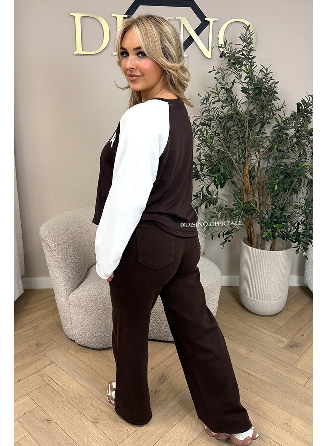 CHOCO/WHITE - 'KENDRA SWEATER' - CALIFORNIA RAGLAN SWEATER