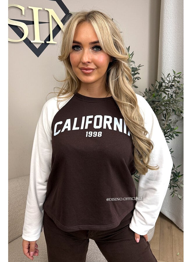 CHOCO/WHITE - 'KENDRA SWEATER' - CALIFORNIA RAGLAN SWEATER