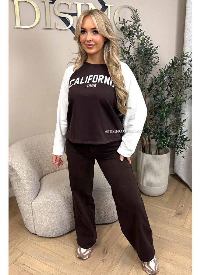 CHOCO/WHITE - 'KENDRA SWEATER' - CALIFORNIA RAGLAN SWEATER