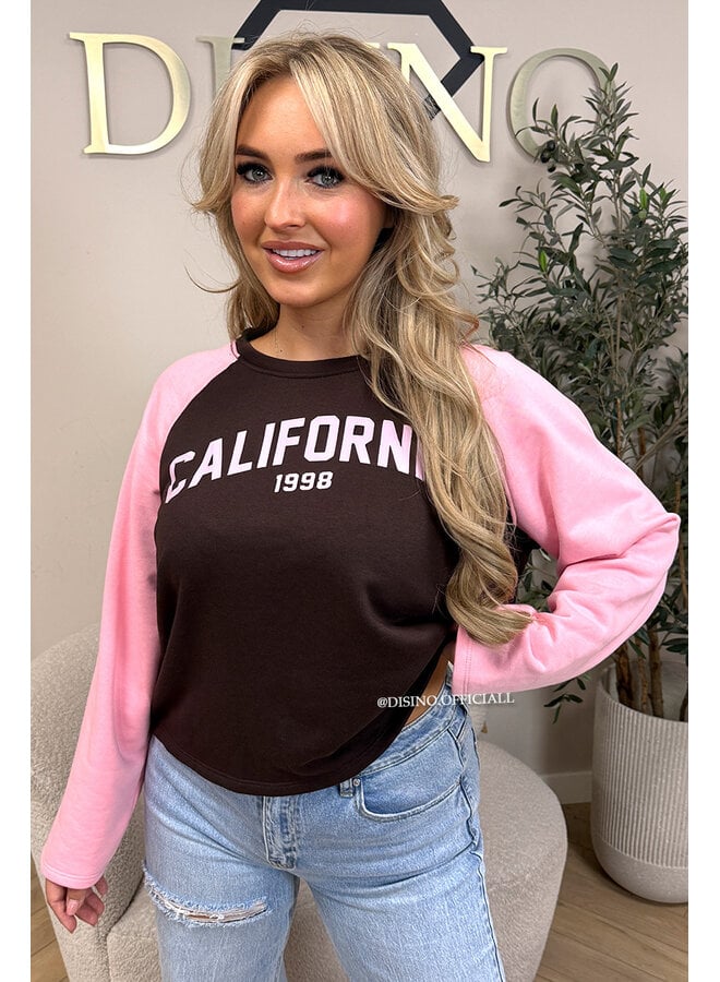 PINK/CHOCO - 'KENDRA SWEATER' - CALIFORNIA RAGLAN SWEATER