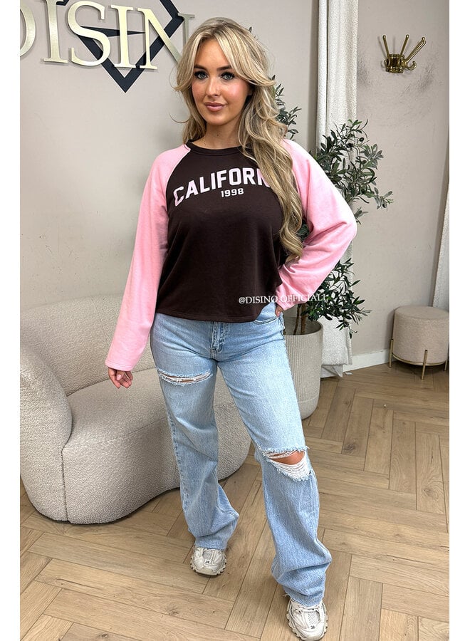 PINK/CHOCO - 'KENDRA SWEATER' - CALIFORNIA RAGLAN SWEATER