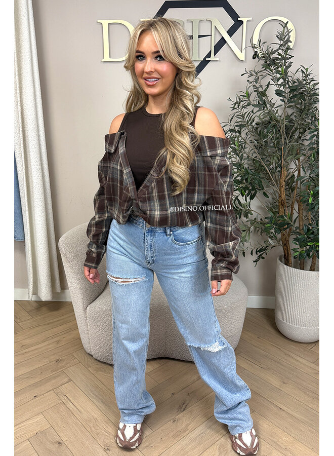 CHOCO – ‘DEVYN TOP’ – CHECKED COLD SHOULDER TOP