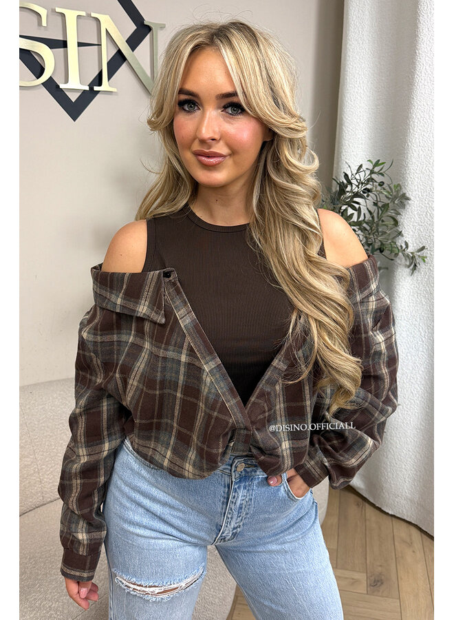 CHOCO – ‘DEVYN TOP’ – CHECKED COLD SHOULDER TOP