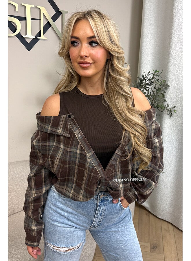 CHOCO – ‘DEVYN TOP’ – CHECKED COLD SHOULDER TOP