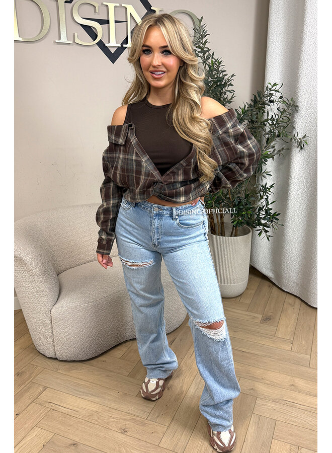 CHOCO – ‘DEVYN TOP’ – CHECKED COLD SHOULDER TOP