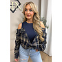 NAVY BLUE – ‘DEVYN TOP’ – CHECKED COLD SHOULDER TOP