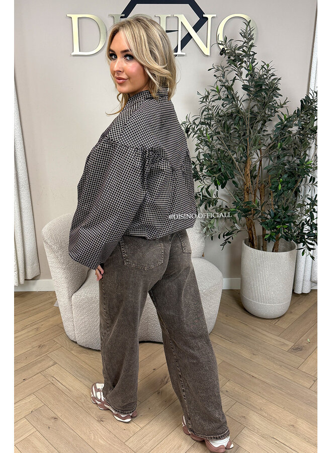 CHOCO - 'AVELIE JACKET' - PUFFER SLEEVE CHECKED JACKET