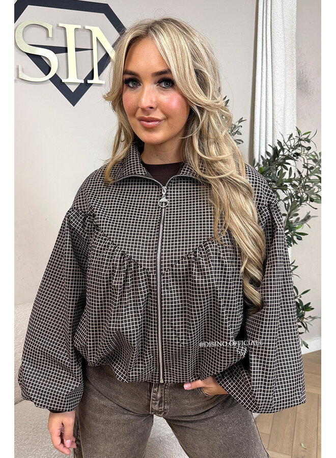 CHOCO - 'AVELIE JACKET' - PUFFER SLEEVE CHECKED JACKET
