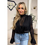 BLACK – ‘ALTHEA TOP’ – HIGH NECK LACE FLARED SLEEVE TOP