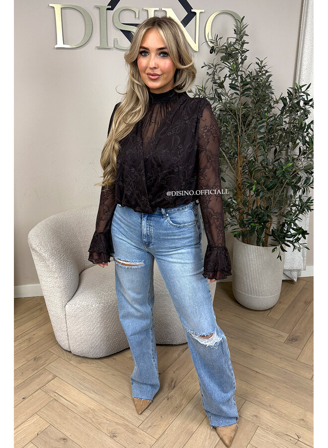 CHOCO – ‘ALTHEA TOP’ – HIGH NECK LACE FLARED SLEEVE TOP