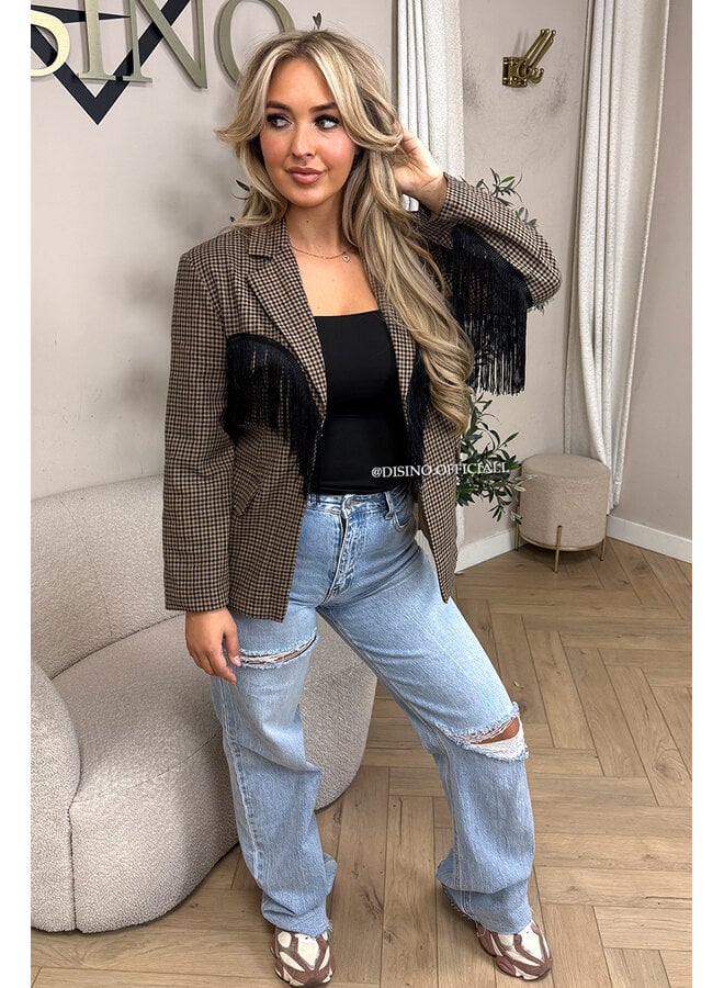 CHOCO - 'RAE BLAZER' - CHECKED FRINGE FLANEL BLAZER