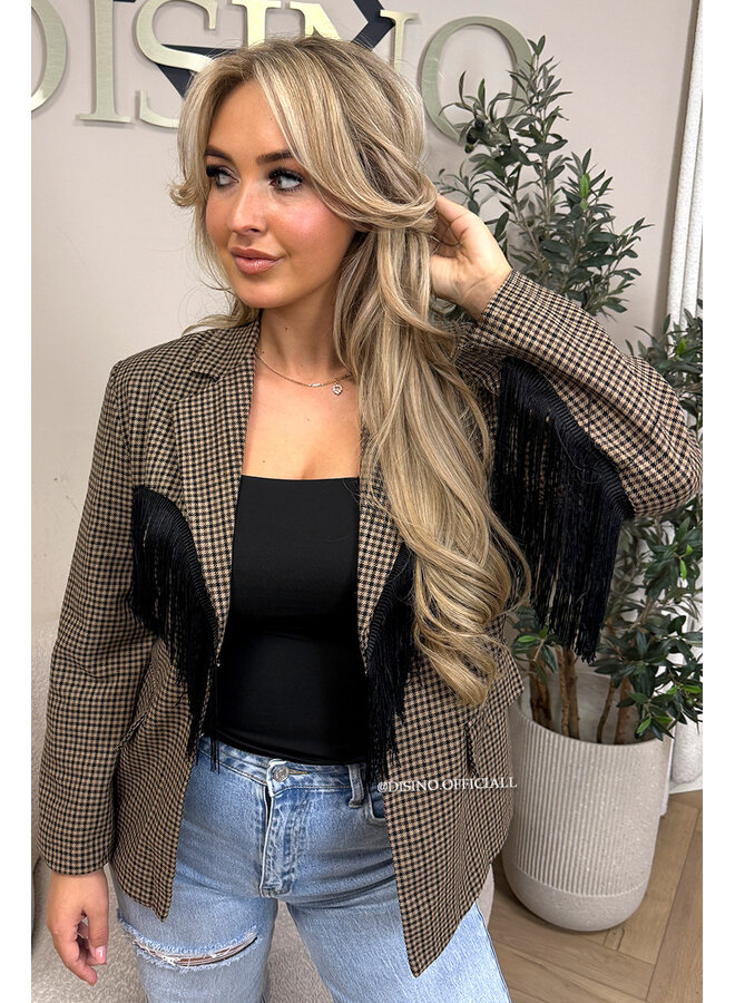 CHOCO - 'RAE BLAZER' - CHECKED FRINGE FLANEL BLAZER