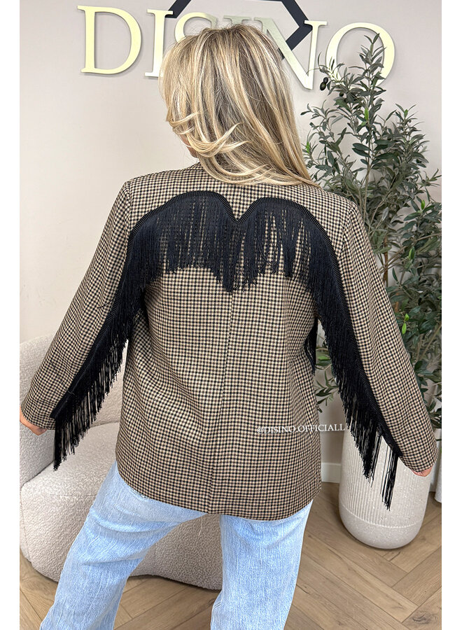 CHOCO - 'RAE BLAZER' - CHECKED FRINGE FLANEL BLAZER