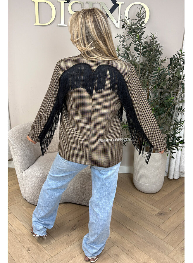CHOCO - 'RAE BLAZER' - CHECKED FRINGE FLANEL BLAZER