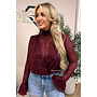 BORDEAUX – ‘ALTHEA TOP’ – HIGH NECK LACE FLARED SLEEVE TOP