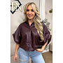 BURGUNDY - 'LIVA TOP' -  FAUX LEATHER OVERSIZED BLOUSE