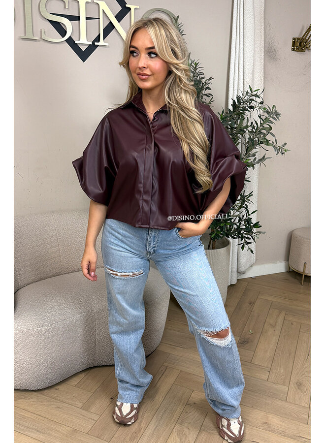 BURGUNDY - 'LIVA TOP' -  FAUX LEATHER OVERSIZED BLOUSE