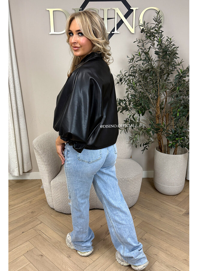 BLACK - 'LIVA TOP' -  FAUX LEATHER OVERSIZED BLOUSE