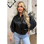 BLACK - 'LIVA TOP' -  FAUX LEATHER OVERSIZED BLOUSE
