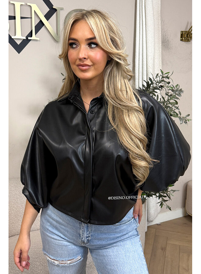BLACK - 'LIVA TOP' -  FAUX LEATHER OVERSIZED BLOUSE