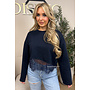 NAVY BLUE - 'ELODIE SWEATER' - LACE DETAILS SWEATER TOP