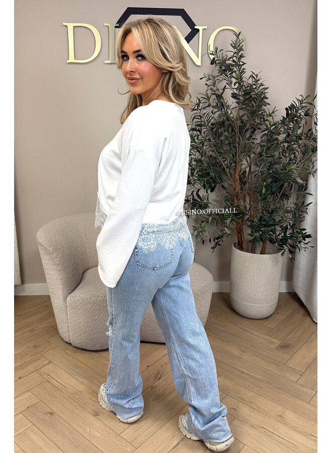 WHITE - 'ELODIE SWEATER' - LACE DETAILS SWEATER TOP
