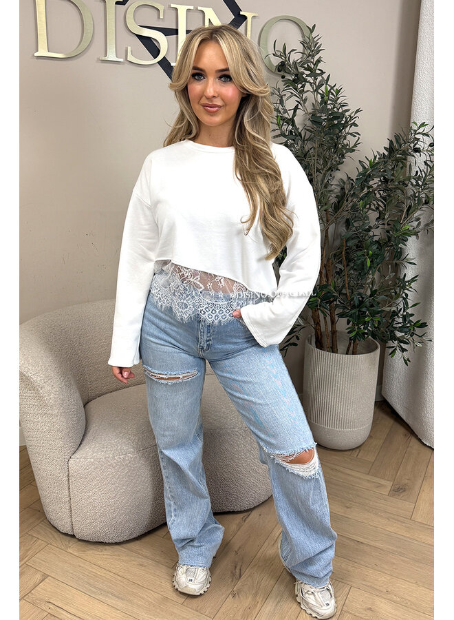 WHITE - 'ELODIE SWEATER' - LACE DETAILS SWEATER TOP