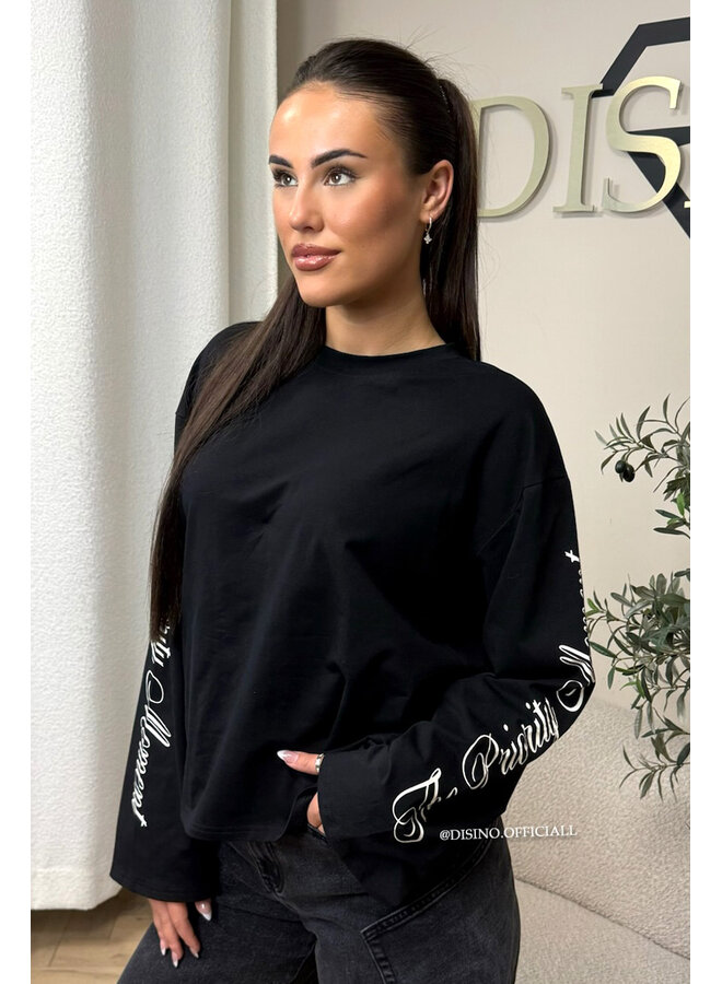 BLACK - 'MOVEMENT LONGSLEEVE' - PRINTED SLEEVES LONGSLEEVE TOP