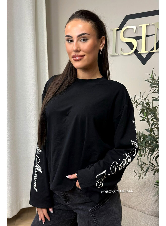 BLACK - 'MOVEMENT LONGSLEEVE' - PRINTED SLEEVES LONGSLEEVE TOP