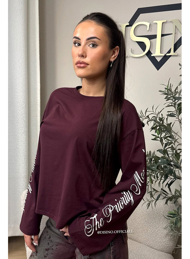 BURGUNDY - 'MOVEMENT LONGSLEEVE' - PRINTED SLEEVES LONGSLEEVE TOP