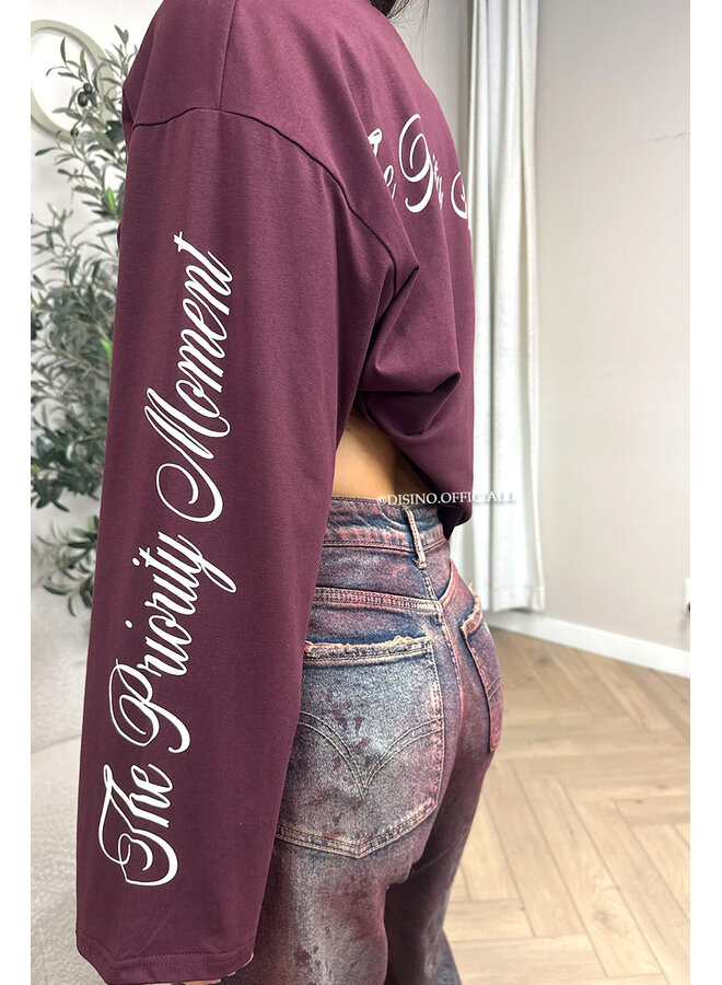 BURGUNDY - 'MOVEMENT LONGSLEEVE' - PRINTED SLEEVES LONGSLEEVE TOP