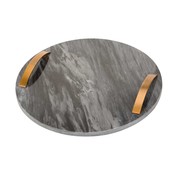 Cosy & Trendy Dienblad marmer zwart rond met handvaten 30 cm