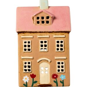 IB Laursen 27690-14 Theelicht huisje Nyhavn met bloemen en licht roze dak