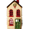 IB Laursen 27697-01 Theelicht huisje Stillenat met groene deur en kerstkrans