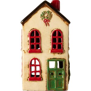 IB Laursen 27697-01 Theelicht huisje Stillenat met groene deur en kerstkrans