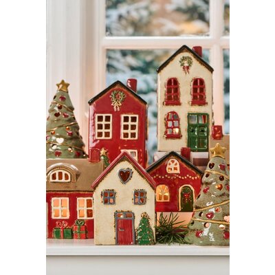 IB Laursen 27697-01 Theelicht huisje Stillenat met groene deur en kerstkrans