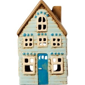 IB Laursen 27681-21 Theelicht huisje Visby met blauwe deur en bruin dak
