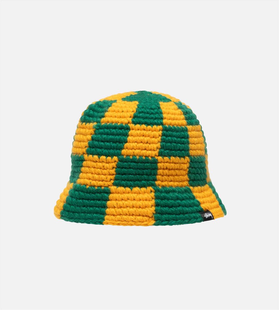 Stussy Checker Knit Bucket Hat Evergreen - Baskèts Stores