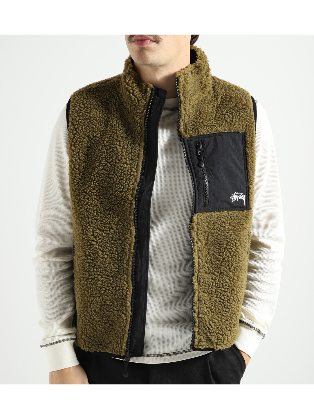 Stussy Sherpa Reversible Vest Olive - Baskèts Stores Amsterdam