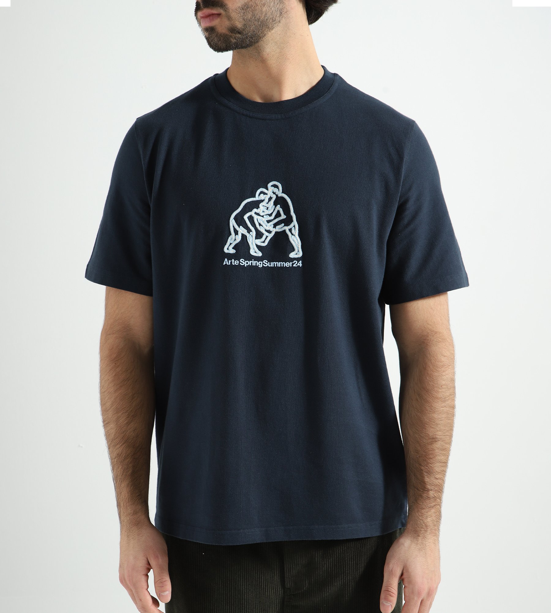 Arte Antwerp Teo Figher Front T Shirt Navy Bask ts Stores Amsterdam