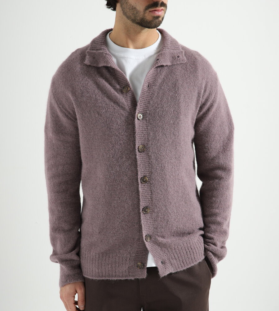Wood Wood Elias Aran Knit Cardigan Royal Purple Bask ts Stores