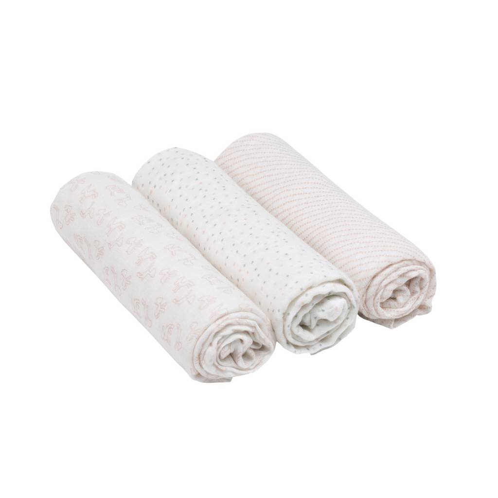 Lässig Lässig bamboo swaddle & burp doek / luier 80x80cm lela licht rose - 3 stuks Lässig Lässig bamboo swaddle & burp doek / luier 80x80cm lela licht rose - 3 stuks