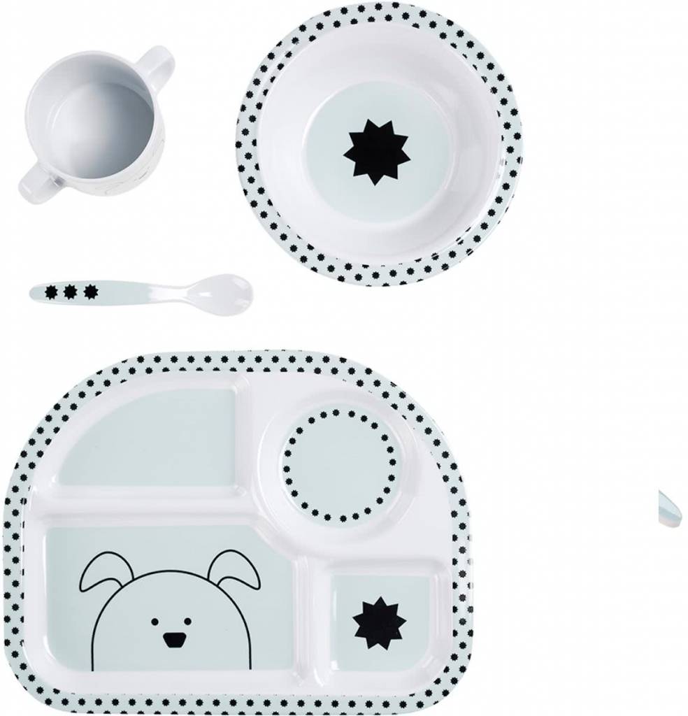 Lässig Lässig servies-setje met silicone little chums hond mint Lässig Lässig servies-setje met silicone little chums hond mint
