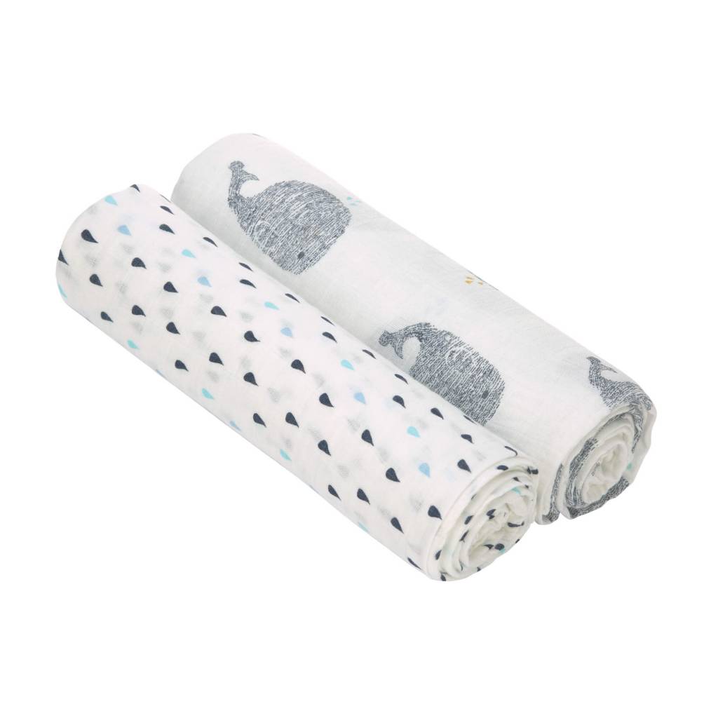 Lässig Lässig Heavenly soft swaddle doek / luier XL 2 stuks Little Water Whale 120 x 120 cm Lässig Lässig Heavenly soft swaddle doek / luier XL 2 stuks Little Water Whale 120 x 120 cm